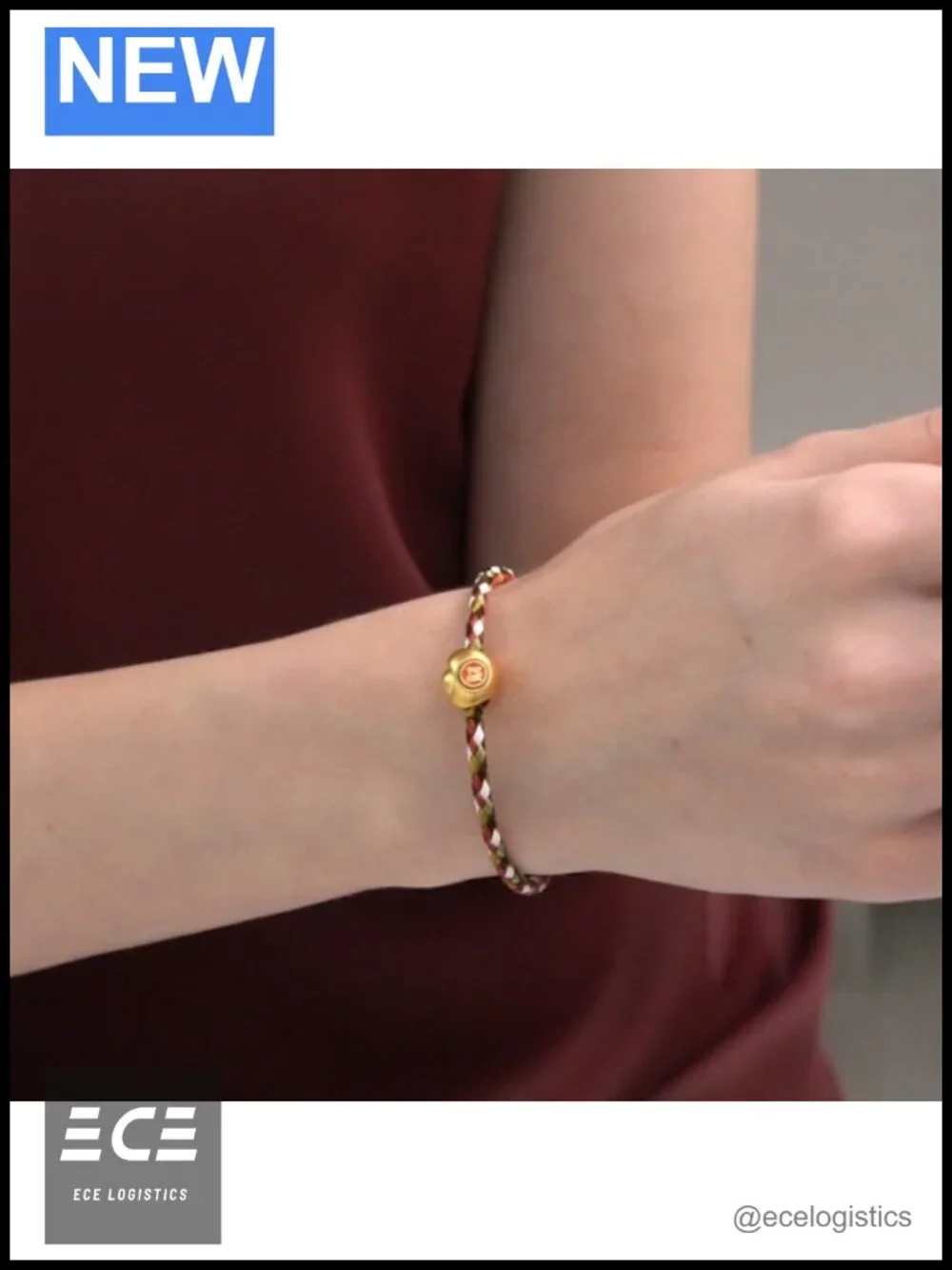 999 24K Solid Gold Yuanbao Charm Bracelet with Enamel Coating